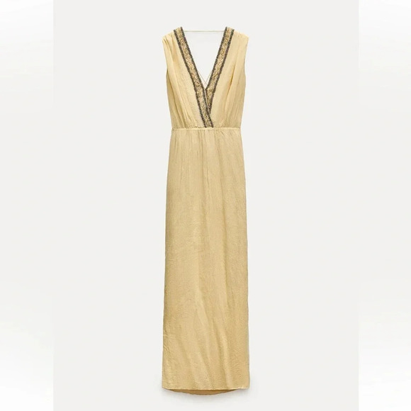 ZARA EMBROIDERED BEADED PASTEL YELLOW DRESS ZW COLLECTION - Picture 6 of 12
